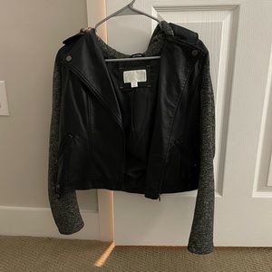 Crop leather jacket with hood